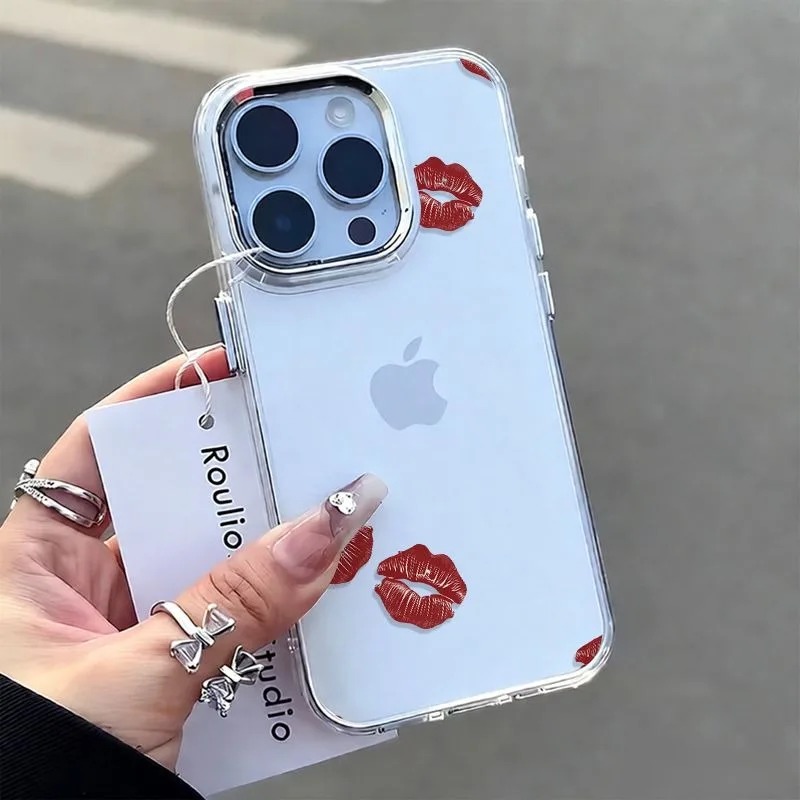 Phone Accessories Red - Clear Transparent Red Lip Print Phone