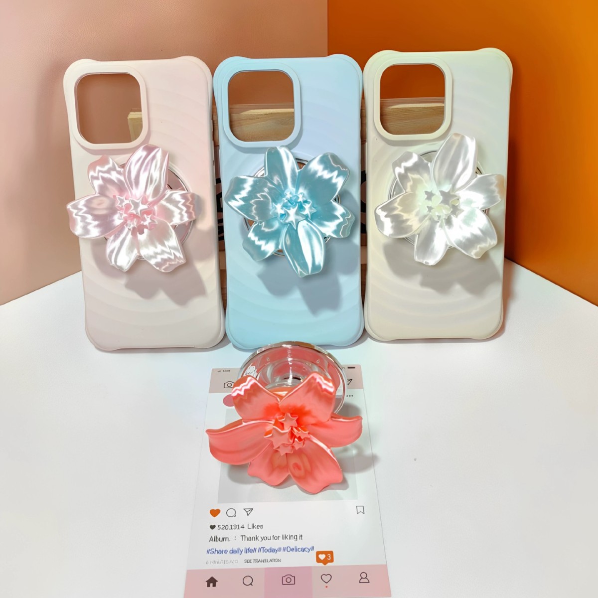 Phone Accessories Stand - Glossy Pearl Lily Flower Magnetic Phone