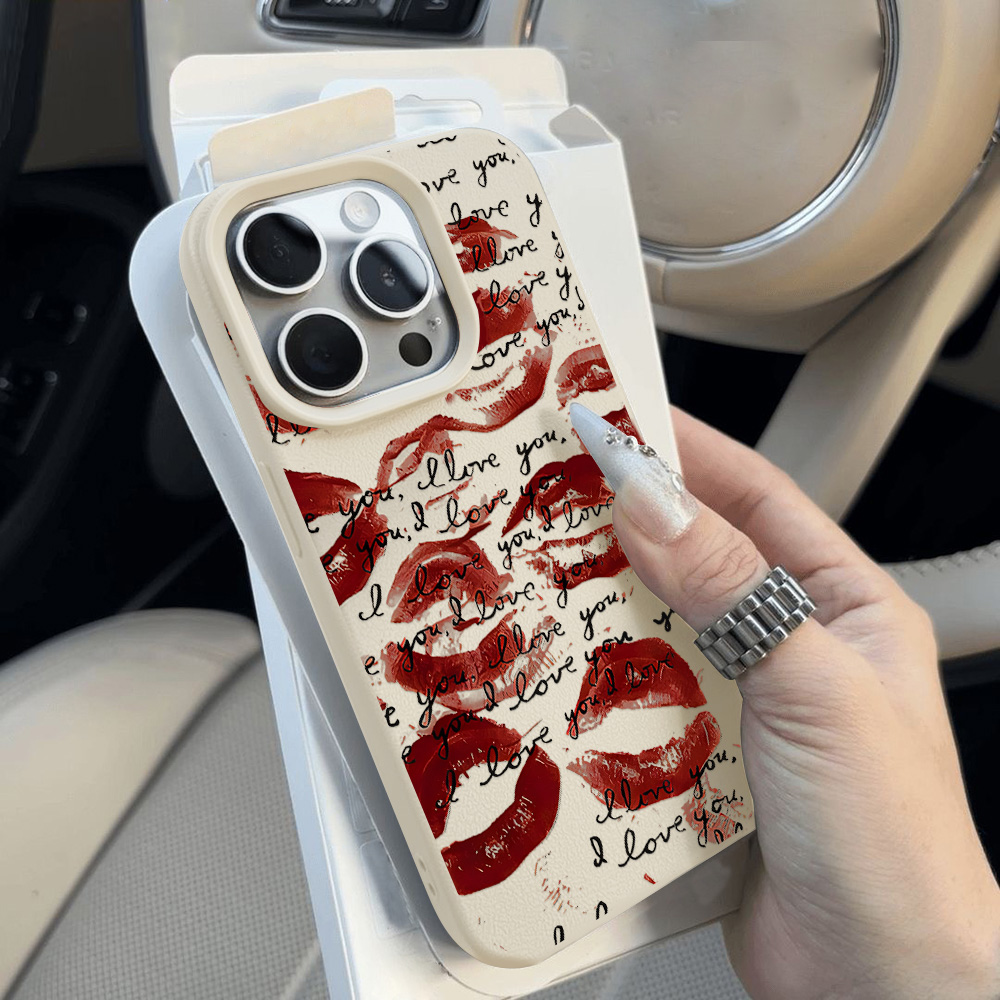 Bright Red Lips Leather Phone  - Phone Accessories Red recension och pris
