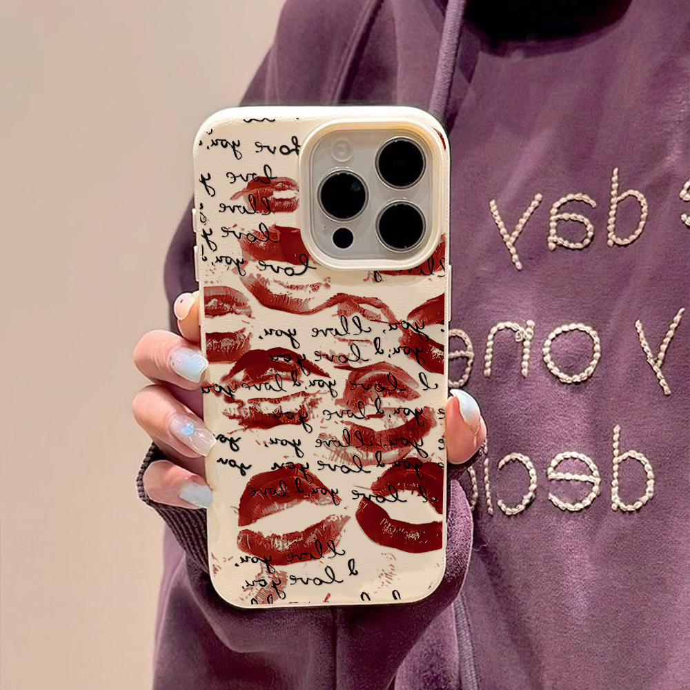 Bright Red Lips Leather Phone  - Phone Accessories Red recension och pris