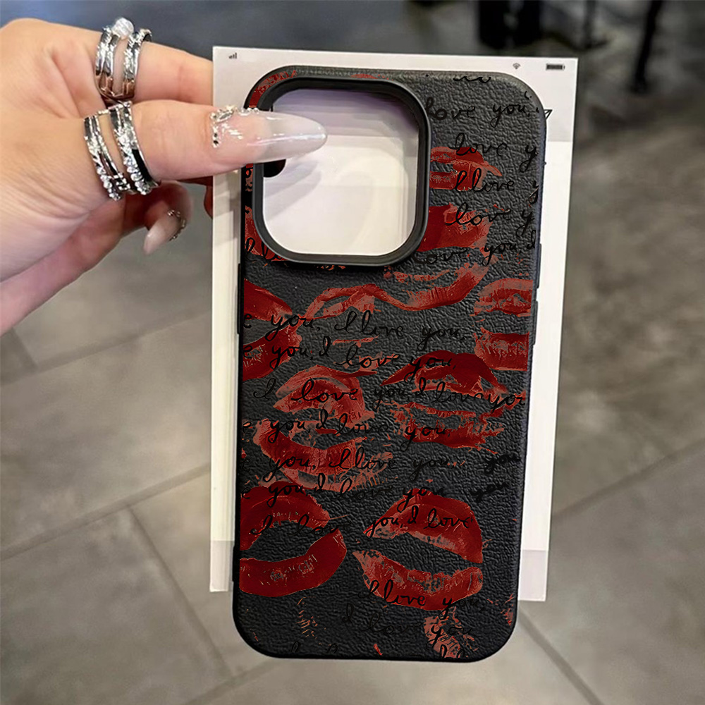 Bright Red Lips Leather Phone  - Phone Accessories Red recension och pris